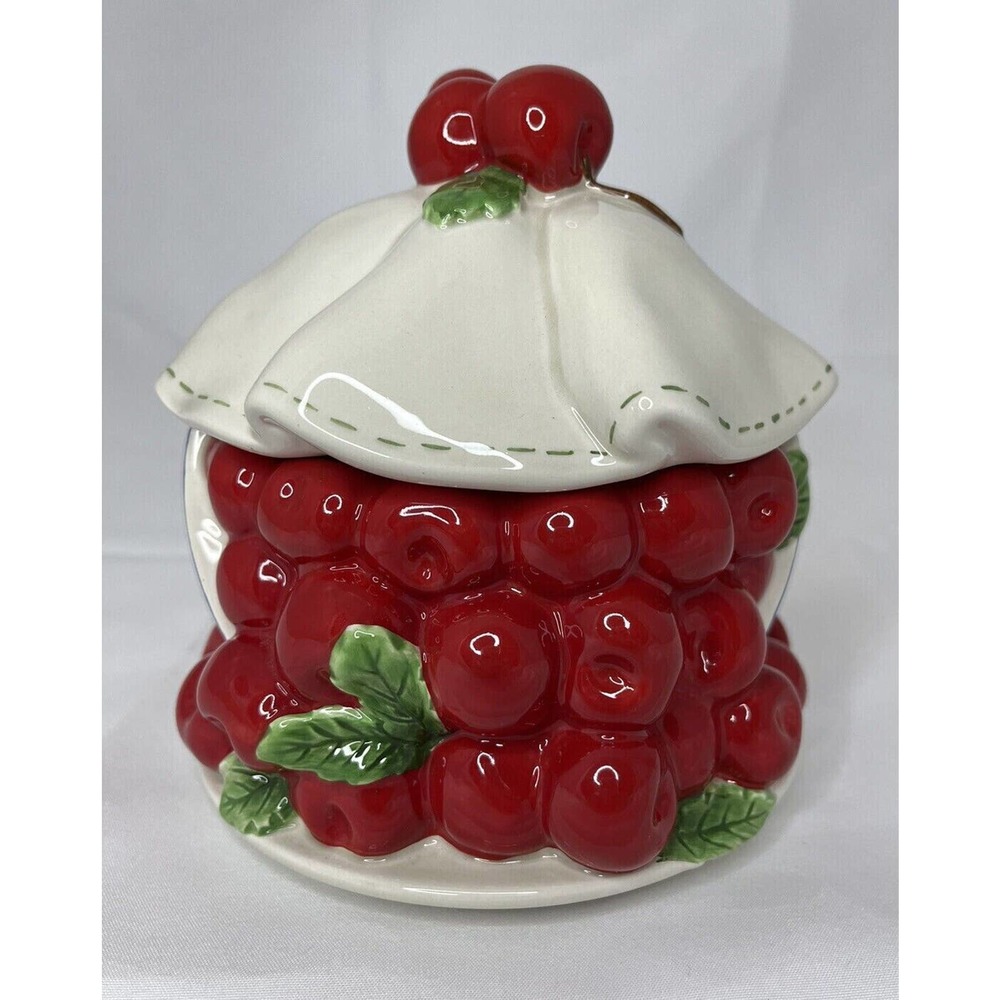 Department 56 “Life Is Just A Bowl Of Cherries” Jam Jar Sugar Bowl with Lid EUC
